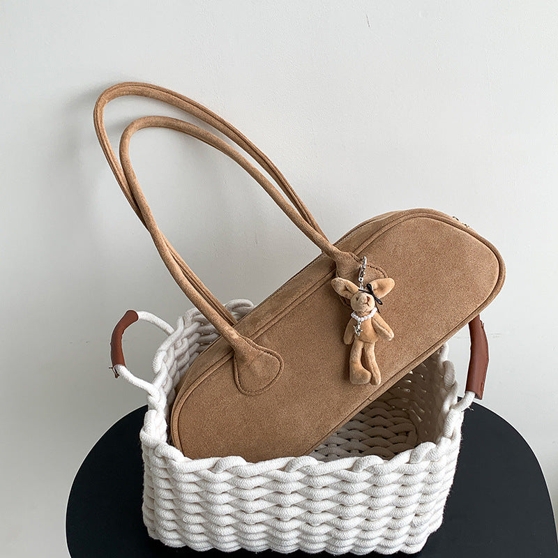 Nieuwe grote schoudertas in vintage suède baguettestijl