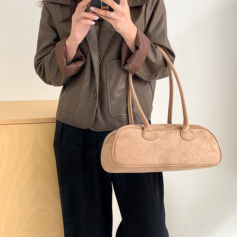 Nieuwe grote schoudertas in vintage suède baguettestijl
