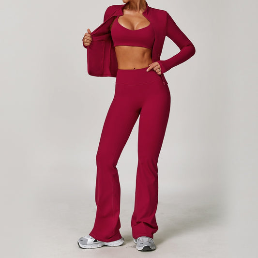 FULL THREE PIECE SET Tight Quick-drying Fitness Yoga Outdoor Running Sports Three-piece Suit