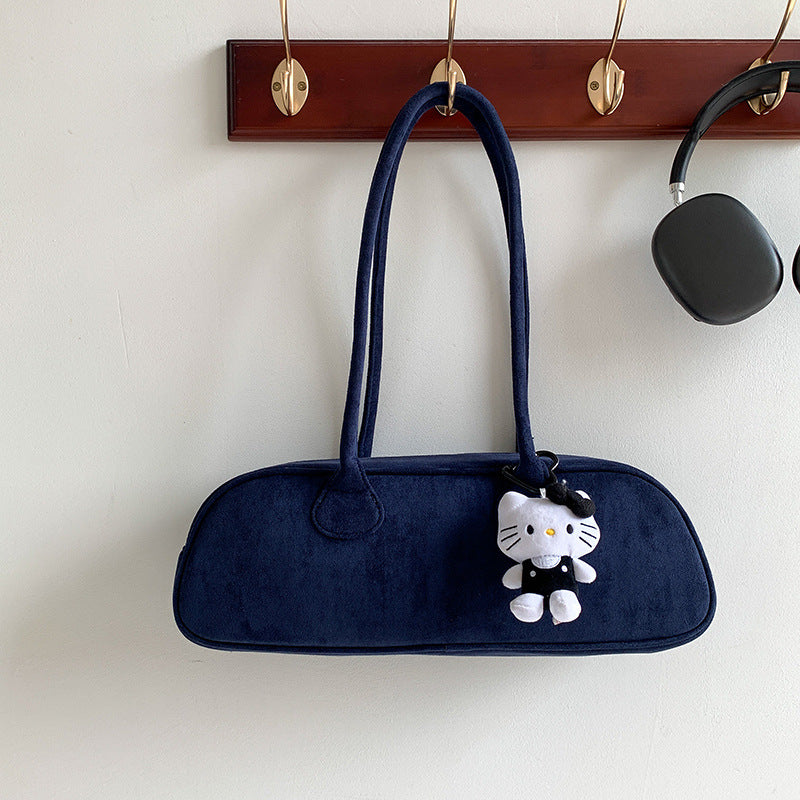 Nieuwe grote schoudertas in vintage suède baguettestijl