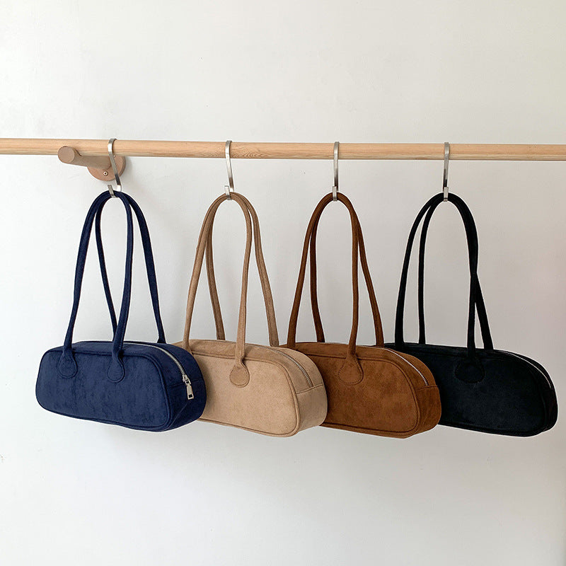 Nieuwe grote schoudertas in vintage suède baguettestijl