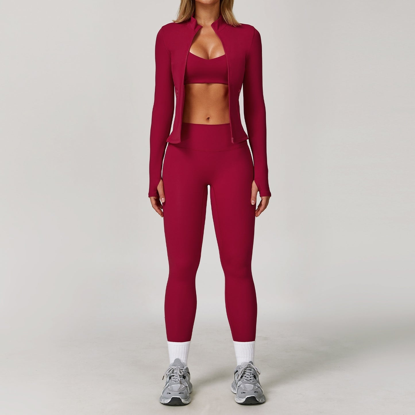 FULL THREE PIECE SET Tight Quick-drying Fitness Yoga Outdoor Running Sports Three-piece Suit